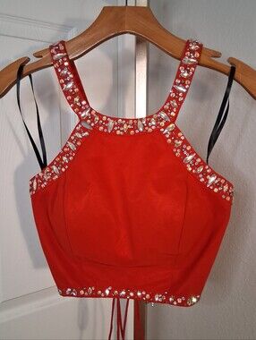 Bee Darlin Red Jeweled Evening Crop Top 3/4